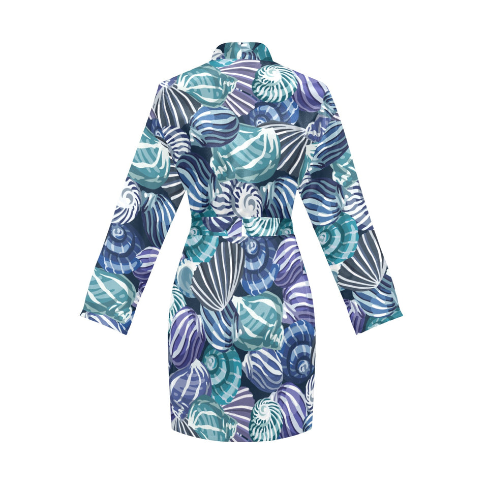 Shell design pattern Women's Long Sleeve Belted Night Robe