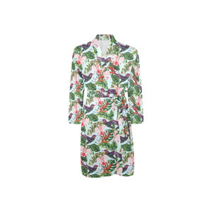 Hummingbird Pattern Print Design 05 Men's Long Sleeve Belted Night Robe