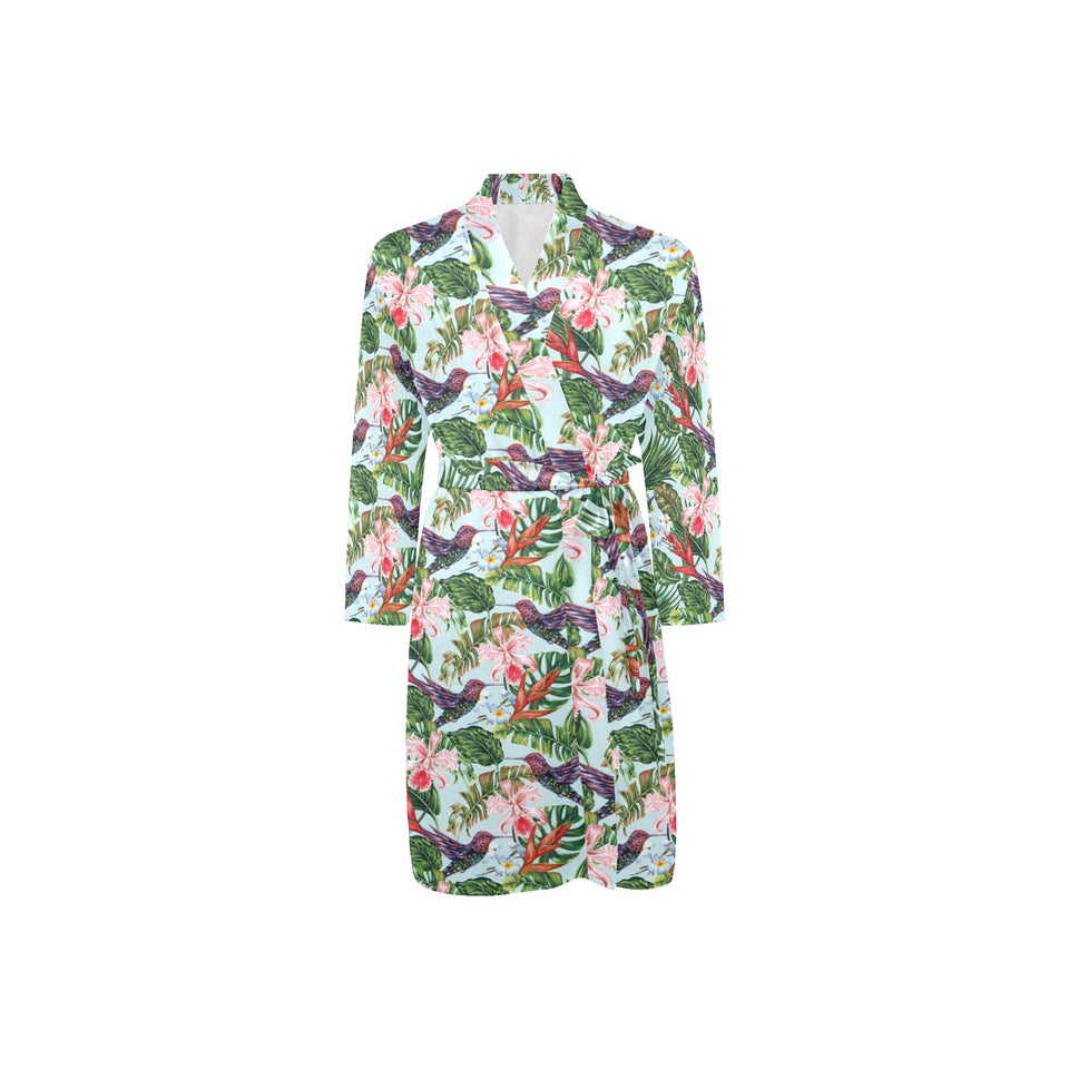 Hummingbird Pattern Print Design 05 Men's Long Sleeve Belted Night Robe