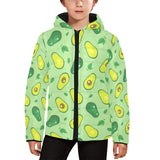Avocado pattern green background Kids' Boys' Girls' Padded Hooded Jacket
