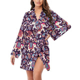 Elephant indian style ornament pattern Women's Long Sleeve Belted Night Robe