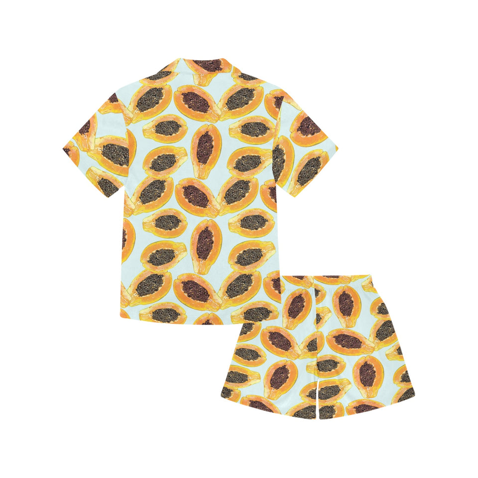 Watercolor papaya pattern Kids' Boys' Girls' V-Neck Short Pajama Set