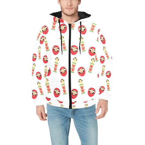 Daruma japanese wooden doll Men's Padded Hooded Jacket