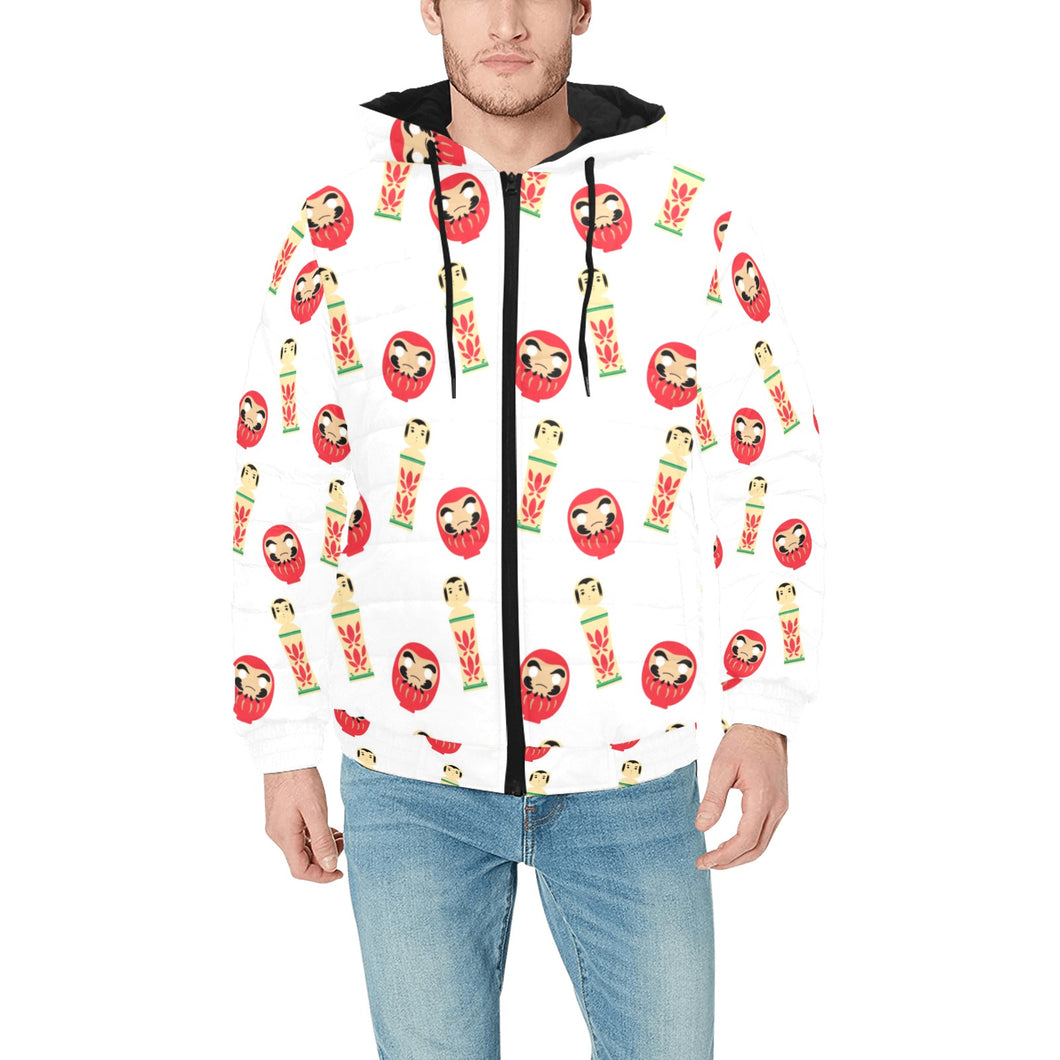 Daruma japanese wooden doll Men's Padded Hooded Jacket