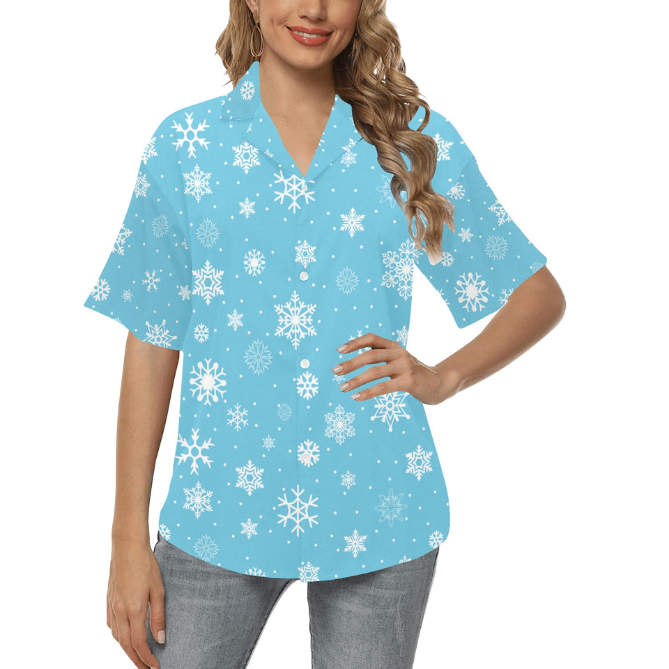 Snowflake pattern blue background Women's All Over Print Hawaiian Shirt