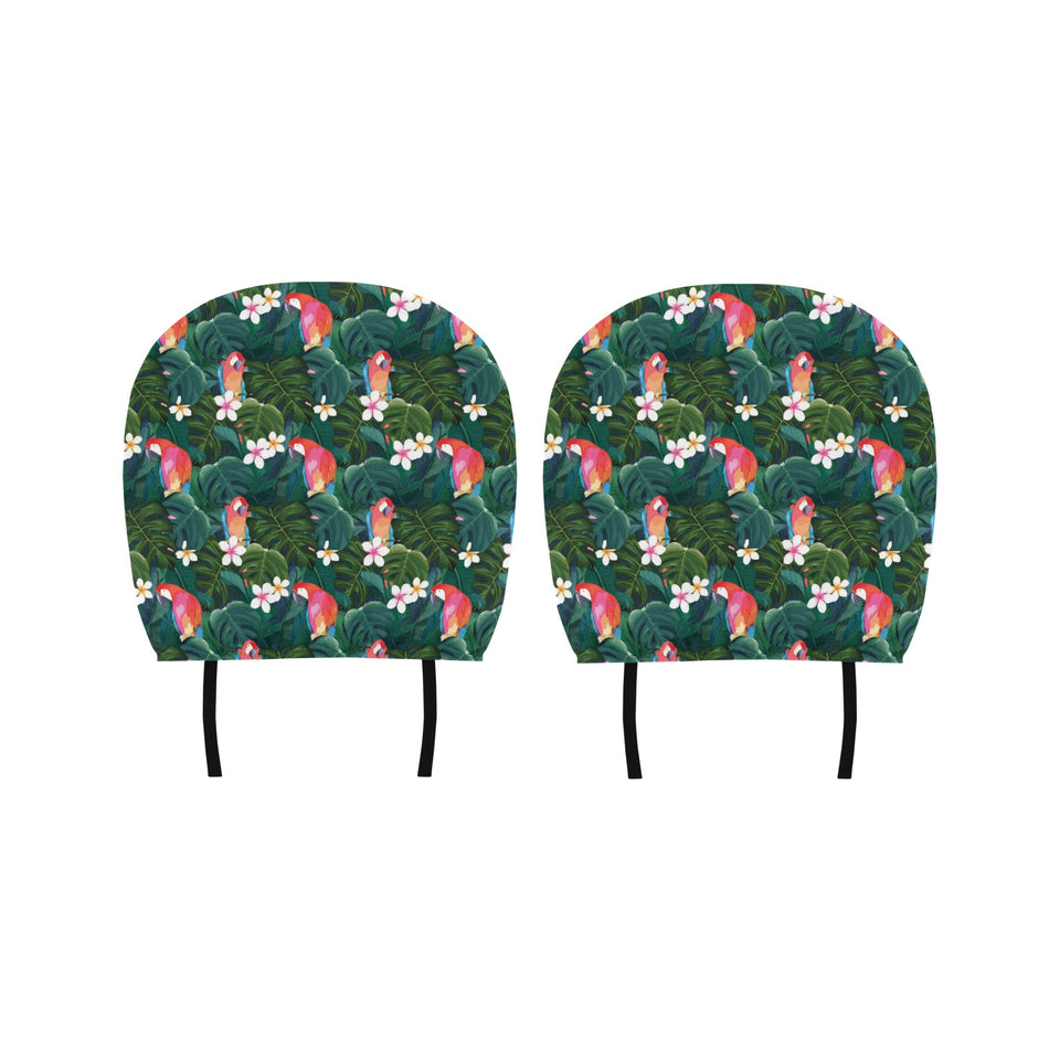Parrot Palm tree leaves flower hibiscus pattern Car Headrest Cover