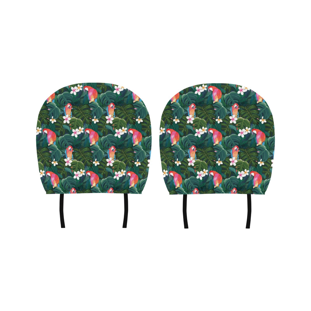 Parrot Palm tree leaves flower hibiscus pattern Car Headrest Cover