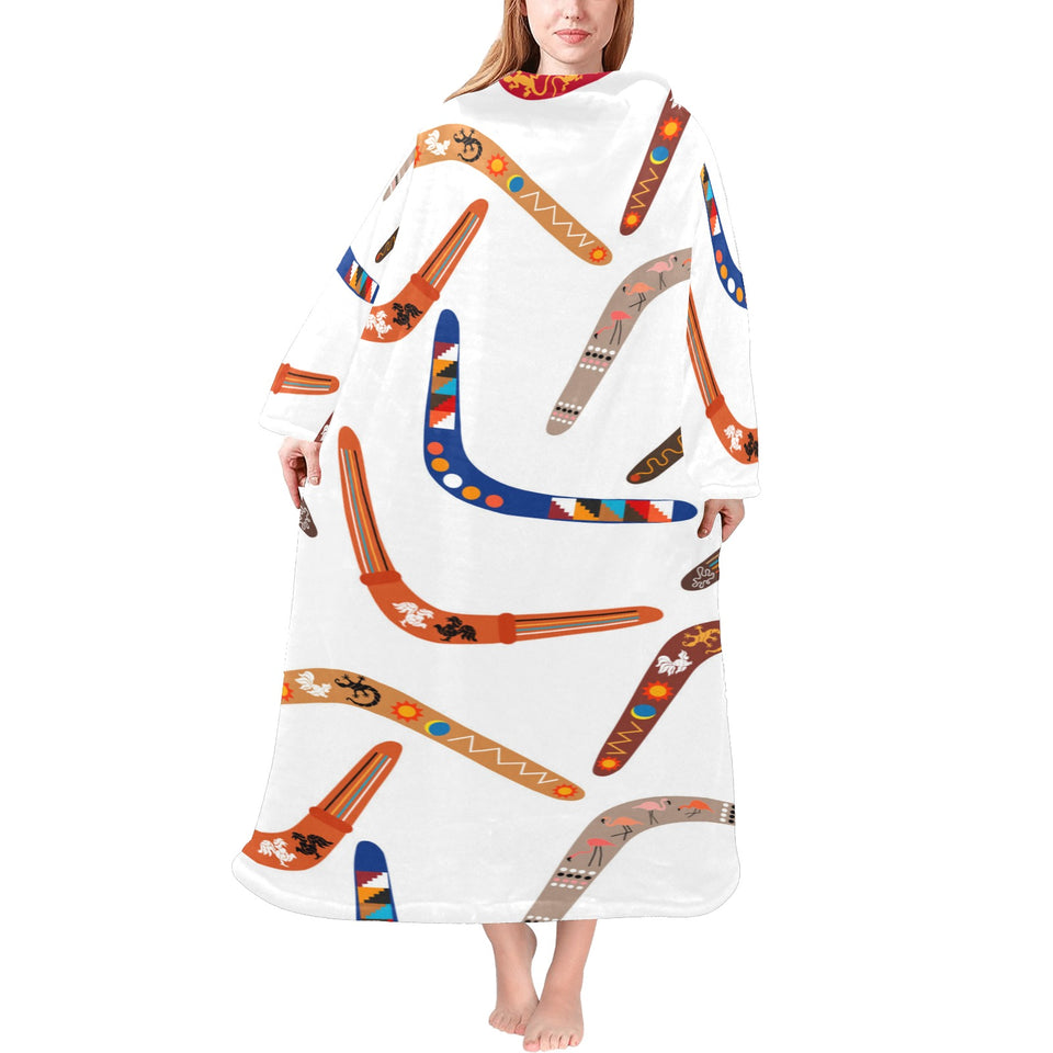 Boomerang Australian aboriginal ornament pattern Blanket Robe with Sleeves