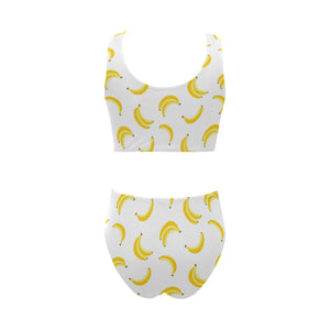 Banana pattern Chest Bowknot High Waisted Bikini Swimsuit