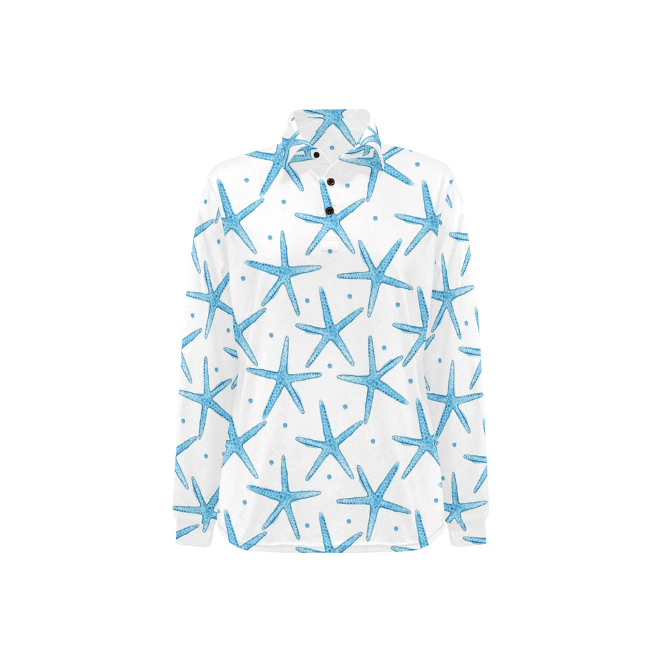Watercolor starfish pattern Women's Long Sleeve Polo Shirt