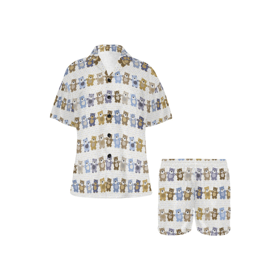 Teddy Bear Pattern Print Design 02 Women's V-Neck Short Pajama Set