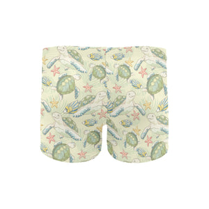 Hand drawn sea turtle fish pattern Men's Swimming Trunks