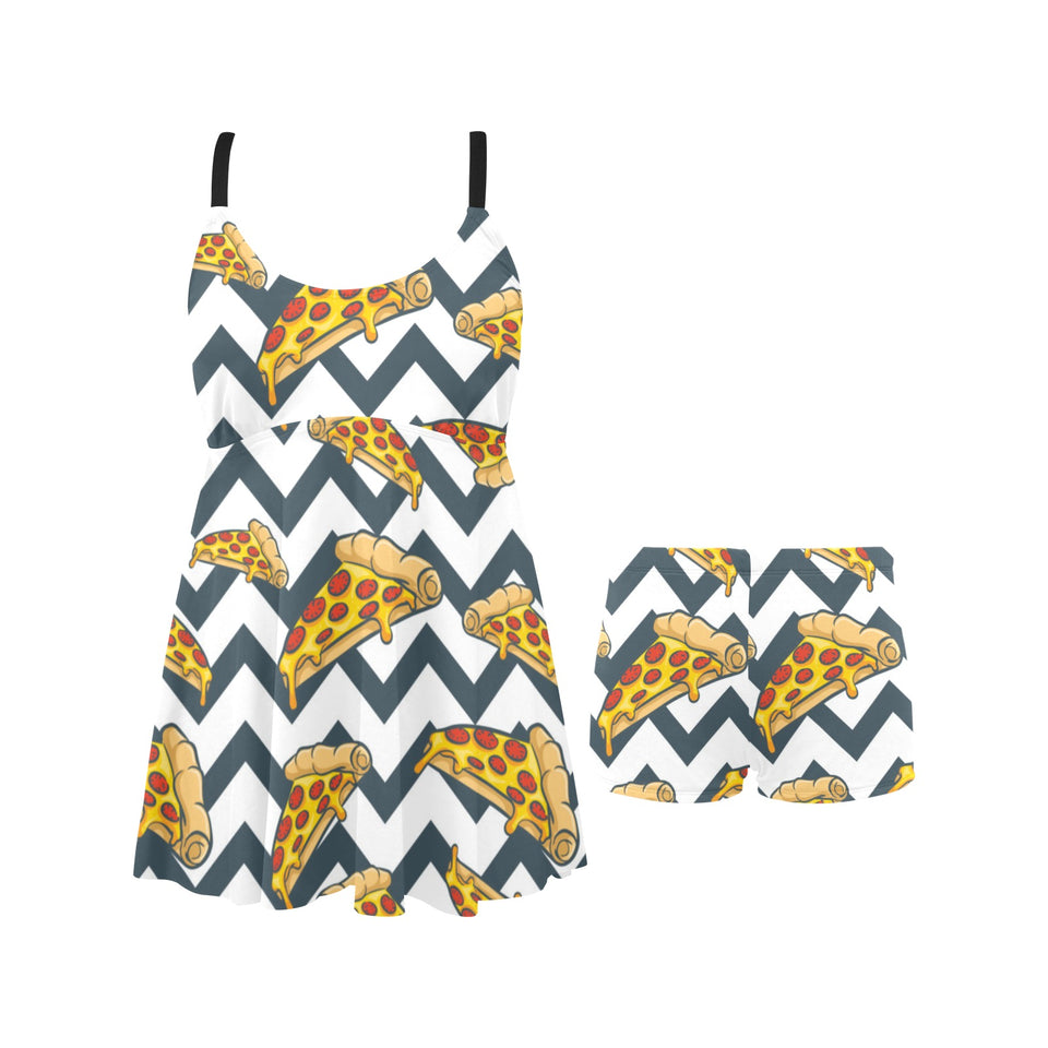 Pizza design pattern Chest Sexy Pleated Two Piece Swim Dress