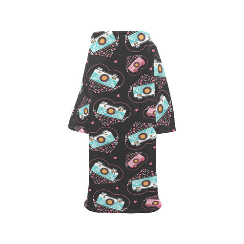 Camera Pattern Print Design 04 Blanket Robe with Sleeves