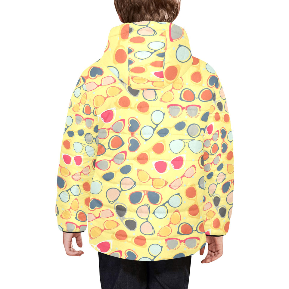 Sun Glasses Pattern Print Design 05 Kids' Boys' Girls' Padded Hooded Jacket