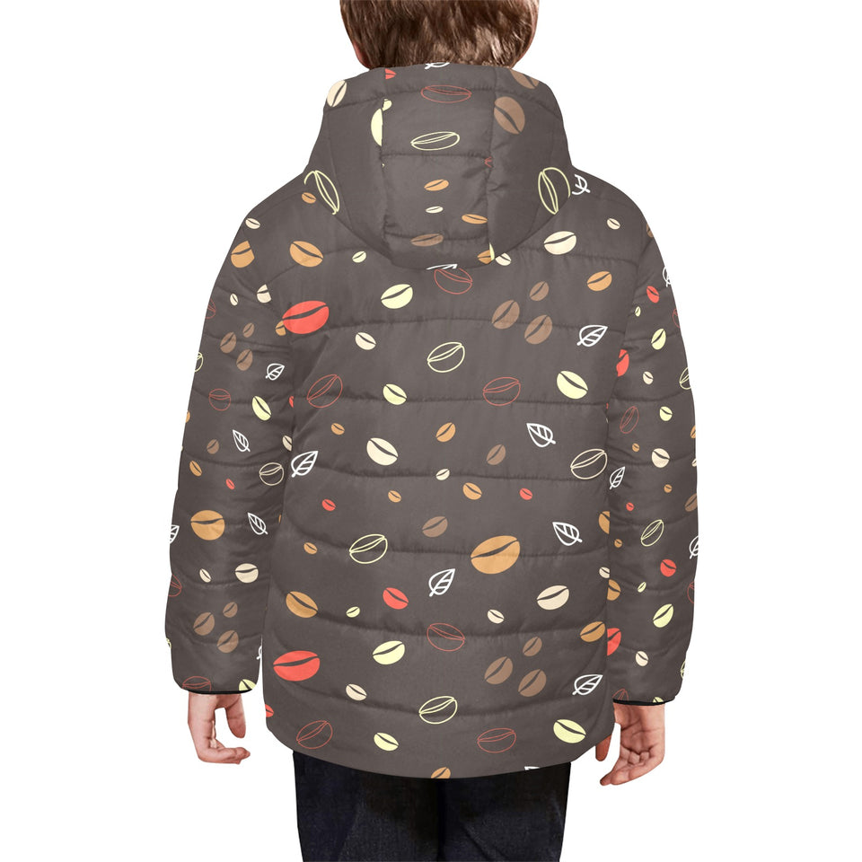 Coffee bean leave pattern Kids' Boys' Girls' Padded Hooded Jacket
