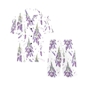 lavender flower design pattern Men's V-Neck Short Pajama Set