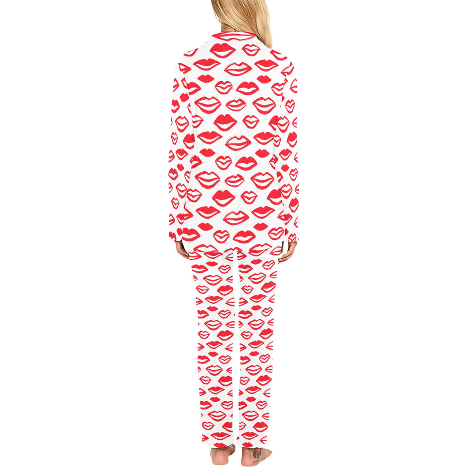 Lips Pattern Print Design 05 Women's Long Pajama Set