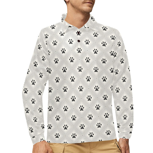 Dog Paws Pattern Print Design 03 Men's Long Sleeve Polo Shirt