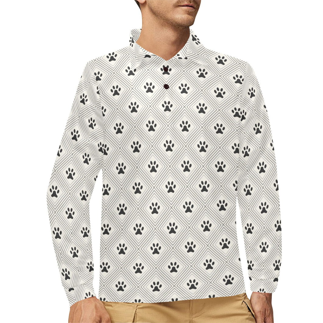 Dog Paws Pattern Print Design 03 Men's Long Sleeve Polo Shirt