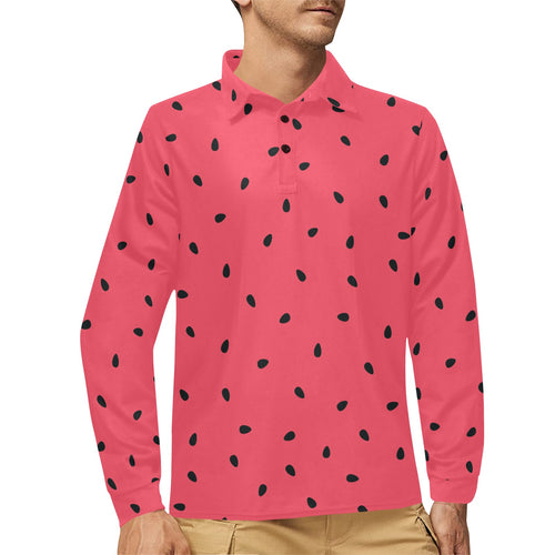 watermelon texture background Men's Long Sleeve Polo Shirt