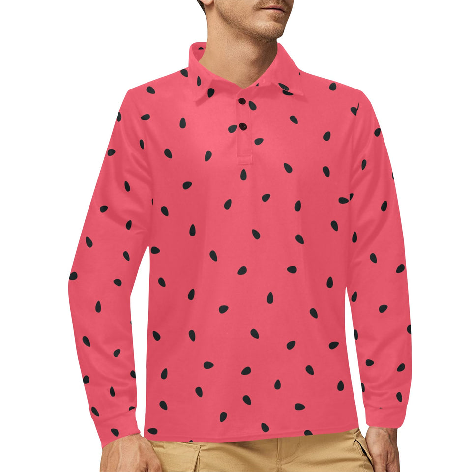 watermelon texture background Men's Long Sleeve Polo Shirt