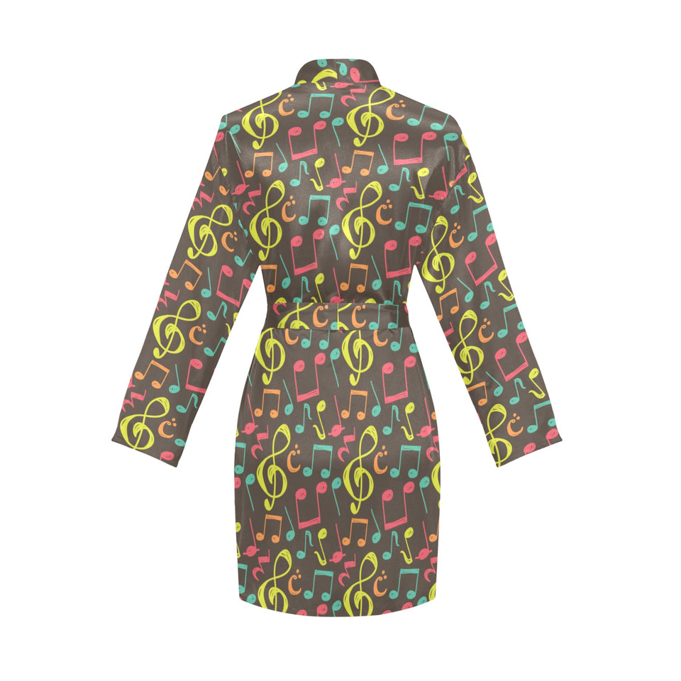 Music Notes Pattern Print Design 05 Women's Long Sleeve Belted Night Robe