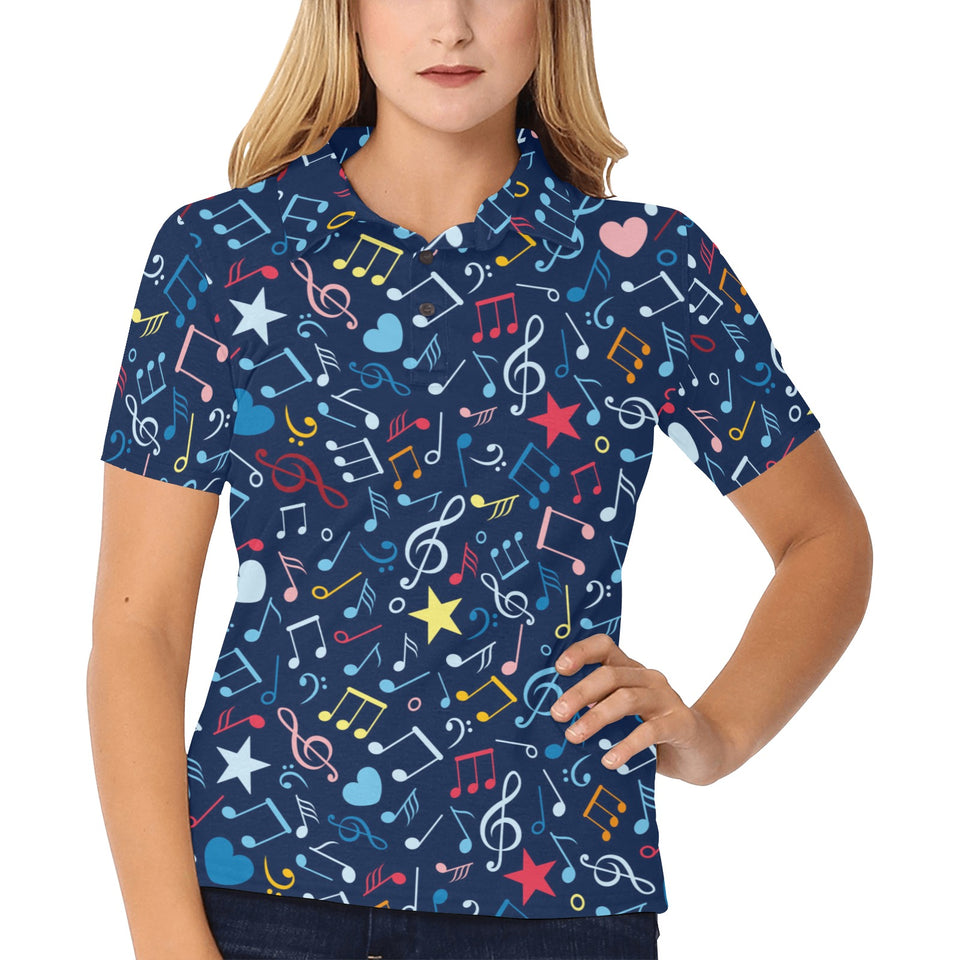 Music Notes Pattern Print Design 03 Women's All Over Print Polo Shirt