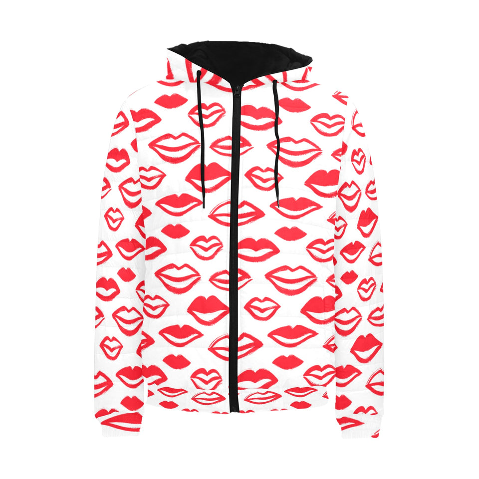 Lips Pattern Print Design 05 Men's Padded Hooded Jacket