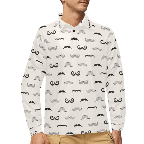Mustache Beard Pattern Print Design 05 Men's Long Sleeve Polo Shirt