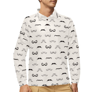 Mustache Beard Pattern Print Design 05 Men's Long Sleeve Polo Shirt
