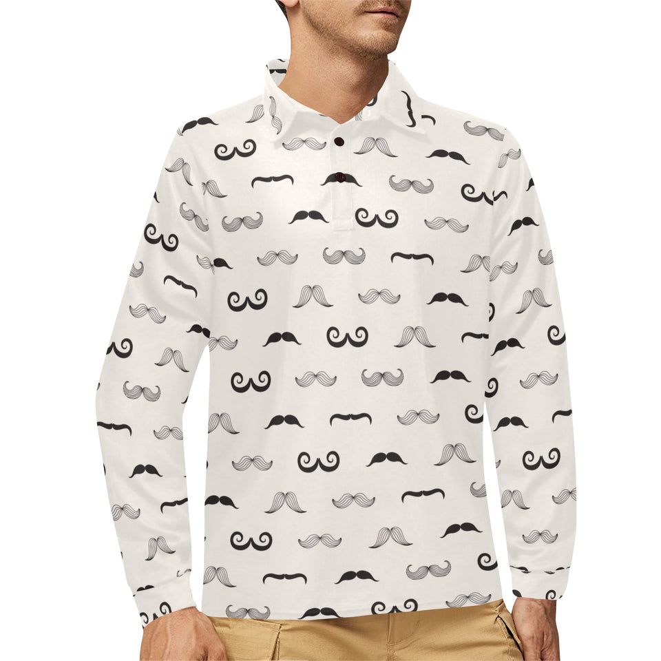 Mustache Beard Pattern Print Design 05 Men's Long Sleeve Polo Shirt