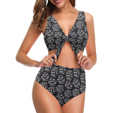 Dice Pattern Print Design 01 Chest Bowknot High Waisted Bikini Swimsuit