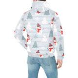 Snowman christmas tree snow gray background Men's Padded Hooded Jacket