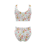 Maneki neko cat fan sakura Chest Bowknot High Waisted Bikini Swimsuit