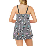 Ostrich Pattern Print Design 01 Chest Sexy Pleated Two Piece Swim Dress
