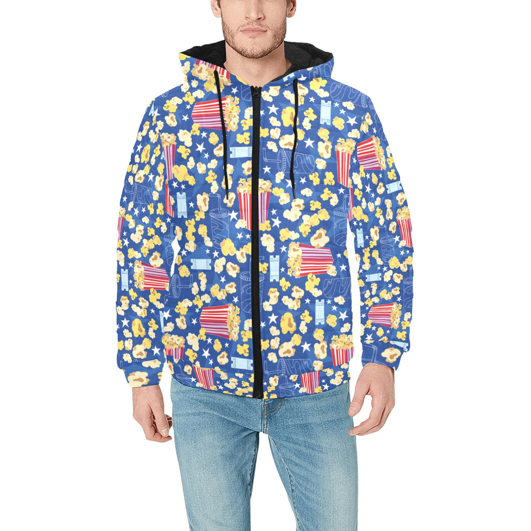 Popcorn Pattern Print Design 01 Men's Padded Hooded Jacket