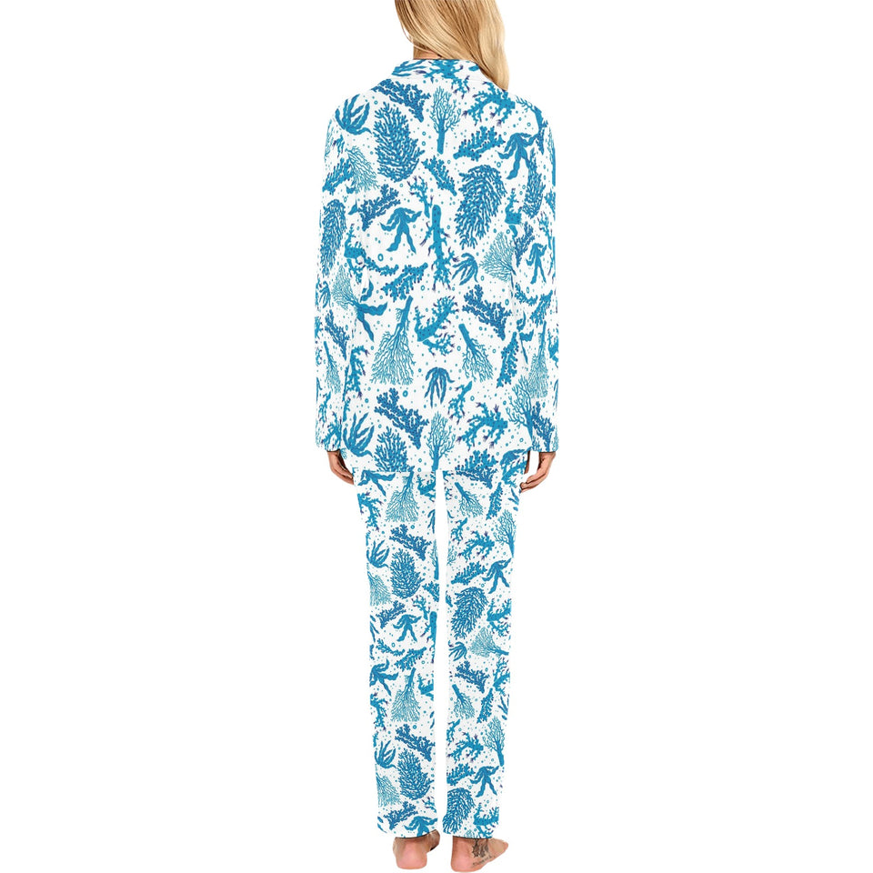 Coral Reef Pattern Print Design 01 Women's Long Pajama Set