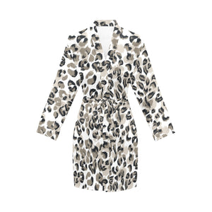 Leopard skin print pattern Women's Long Sleeve Belted Night Robe