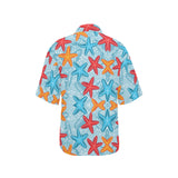 Blue red orange starfish pattern Women's All Over Print Hawaiian Shirt