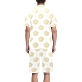 Gold Ornamental lotue waterlily symbol pattern Men's V-Neck Short Pajama Set