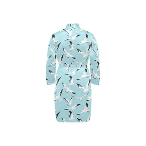Seagull Pattern Print Design 01 Men's Long Sleeve Belted Night Robe