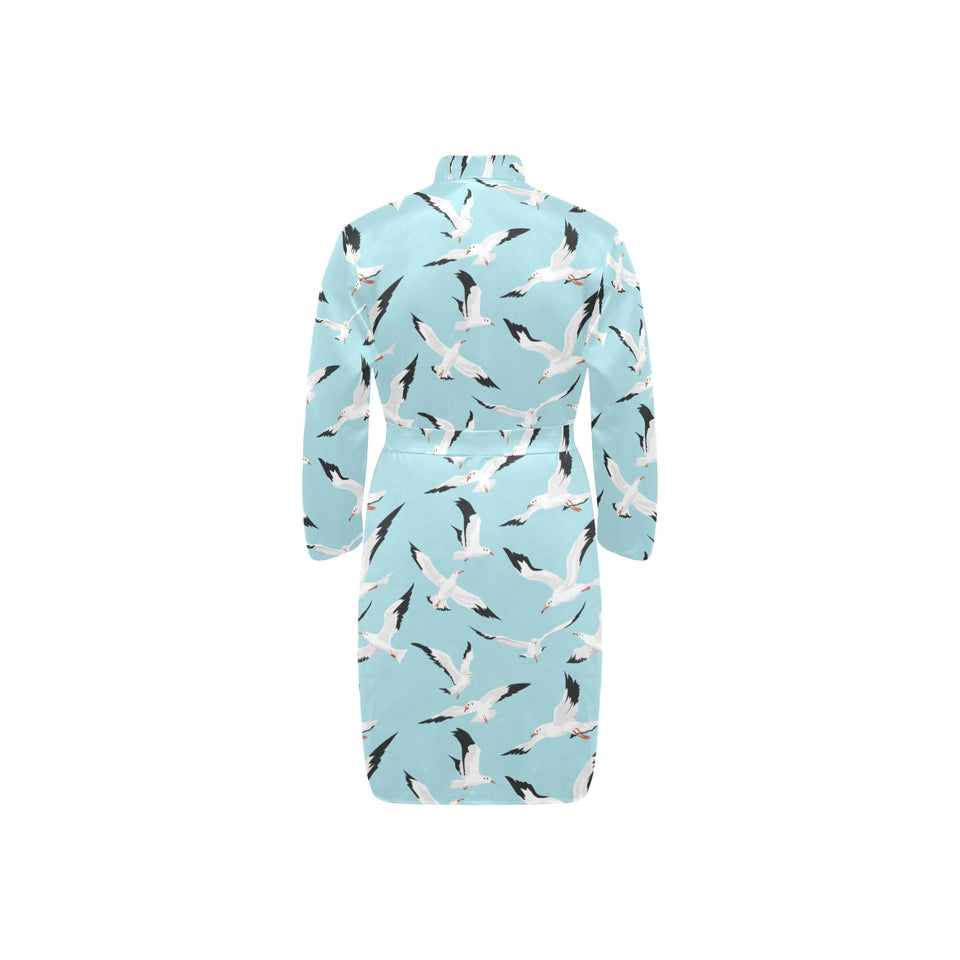 Seagull Pattern Print Design 01 Men's Long Sleeve Belted Night Robe