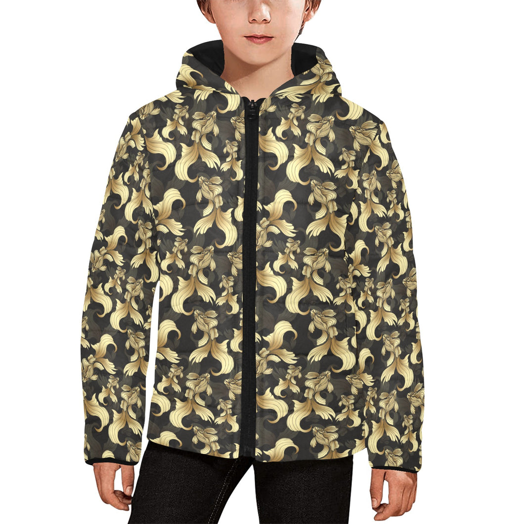 Goldfish Pattern Print Design 01 Kids' Boys' Girls' Padded Hooded Jacket