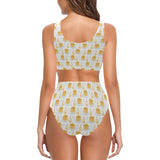Pancake Pattern Print Design 05 Chest Bowknot High Waisted Bikini Swimsuit