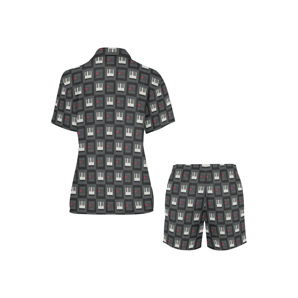 Piano Pattern Print Design 05 Women's V-Neck Short Pajama Set