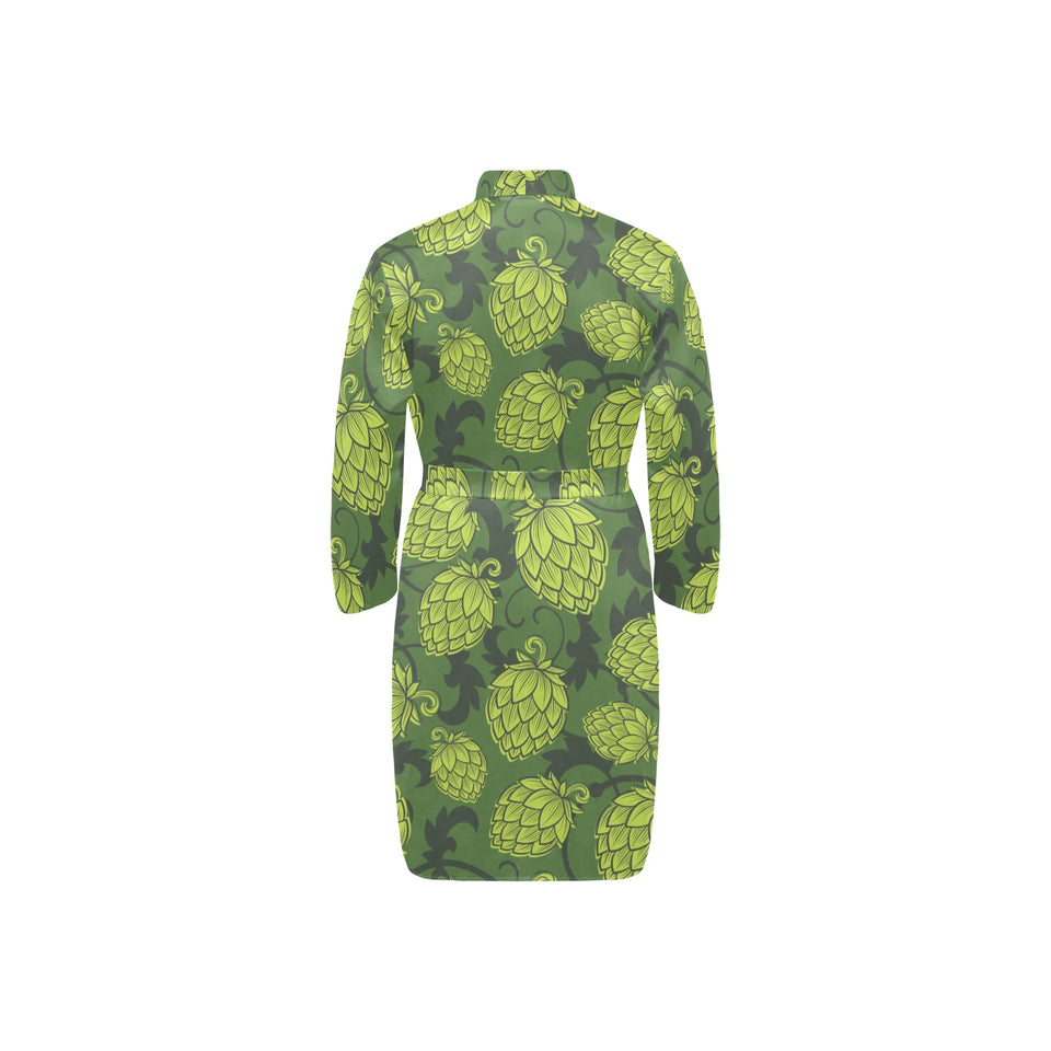 Hop pattern Hop cone background Men's Long Sleeve Belted Night Robe