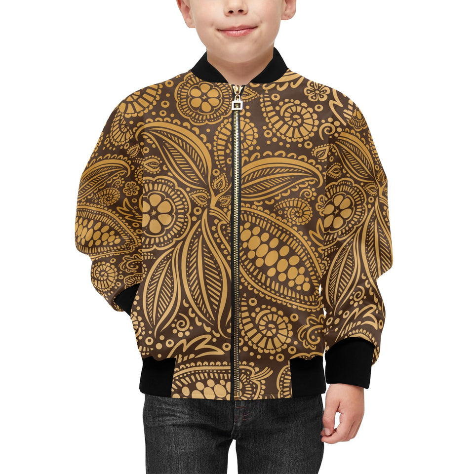 cacao beans tribal polynesian pattern background Kids' Boys' Girls' Bomber Jacket