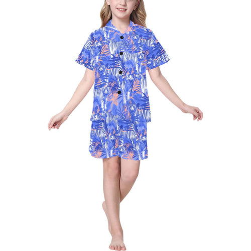 white bengal tigers pattern Kids' Boys' Girls' V-Neck Short Pajama Set