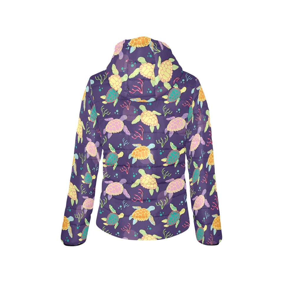 Colorful sea turtle pattern Women's Padded Hooded Jacket